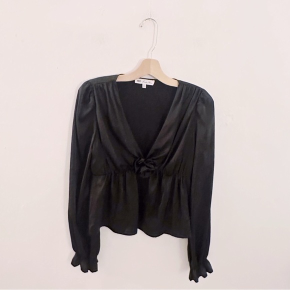 Wayf x Jourdan Sloane Candace Long Sleeve Chiffon Top Rosette Long Sleeve Black - Picture 2 of 8
